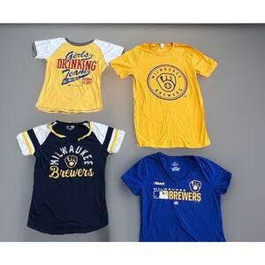 Lot of 4 Milwaukee Brewers Women's Small Majestic MLB Shirts Tee Baseball